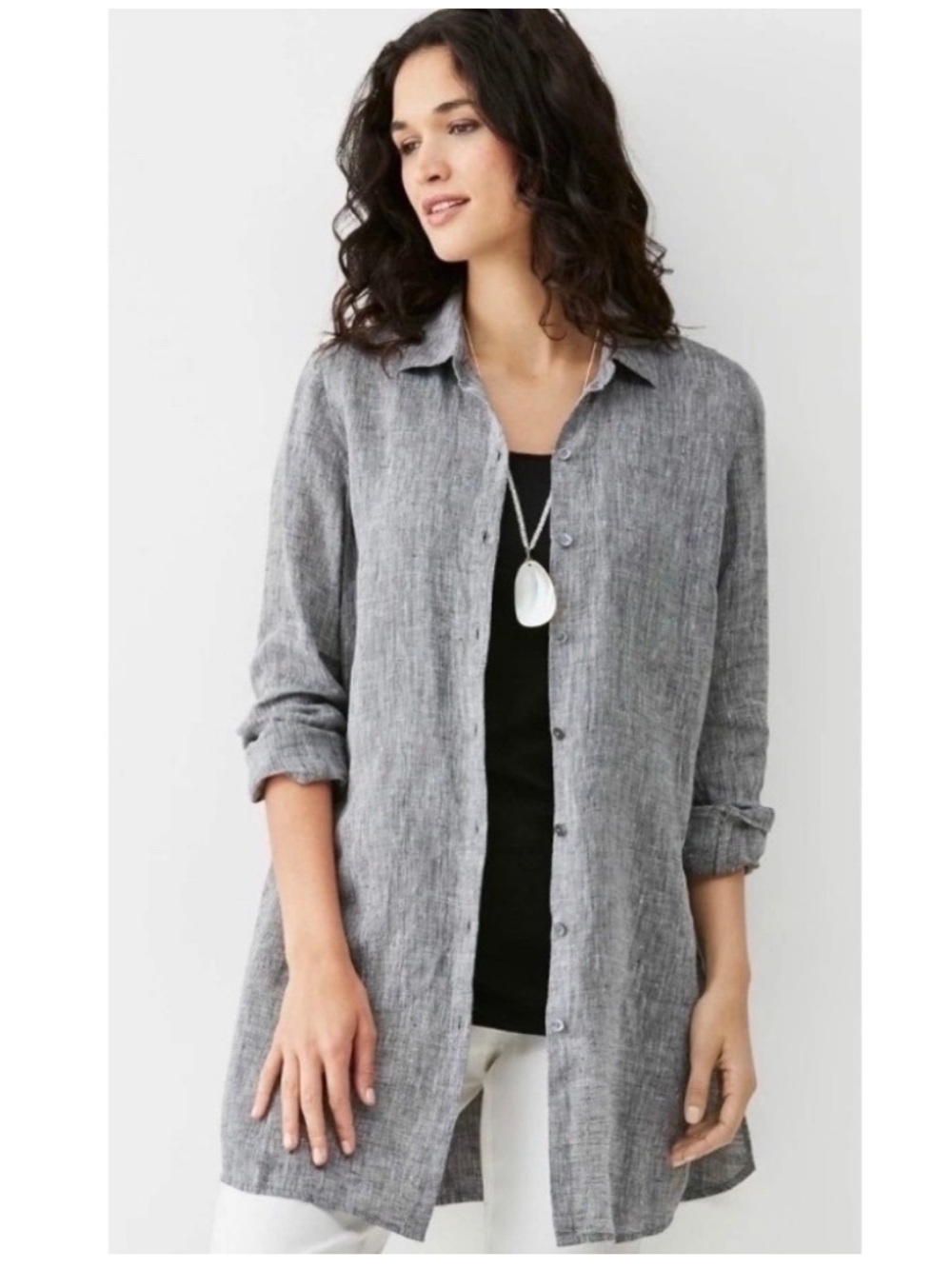 Jill Gray Linen Tunic Shirt Womens Small Button Front